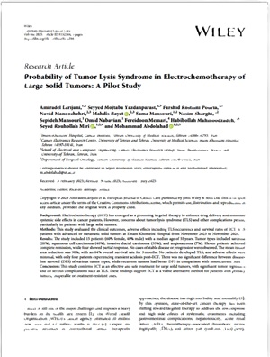 Probability of Tumor Lysis Syndrome in Electrochemotherapy of Large Solid Tumors A Pilot Study